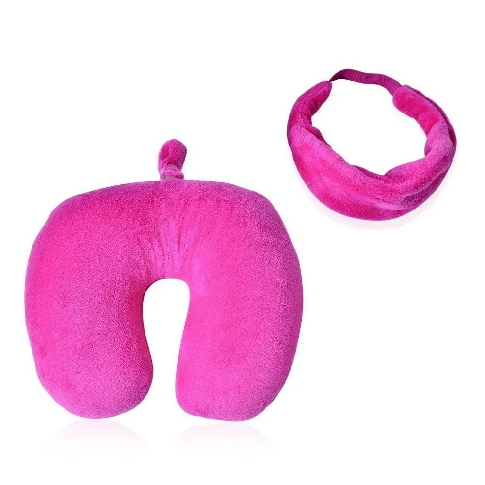 Travel Pillow with Eye Mask Set Pink